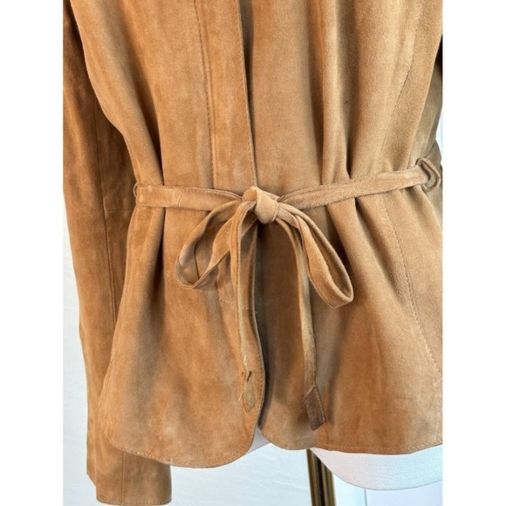 NEW Express Genuine Suede  Tie Waist Jacket Camel Tan Size M 90s Y2K Consign - Picture 3 of 14